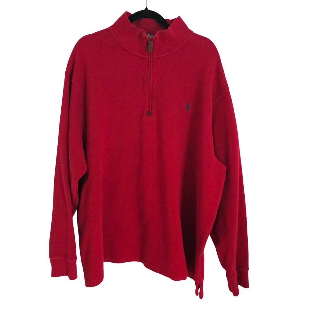Polo Ralph Lauren Mens 3XB 3TG Red 1/4 Zip Pullover Cotton Knit Sweater Big Tall